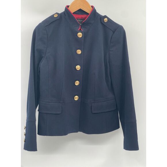 Talbots‎ Blazer Jacket Military Women 8 Navy Blue Gold Buttons Stand up Collar - Picture 1 of 10
